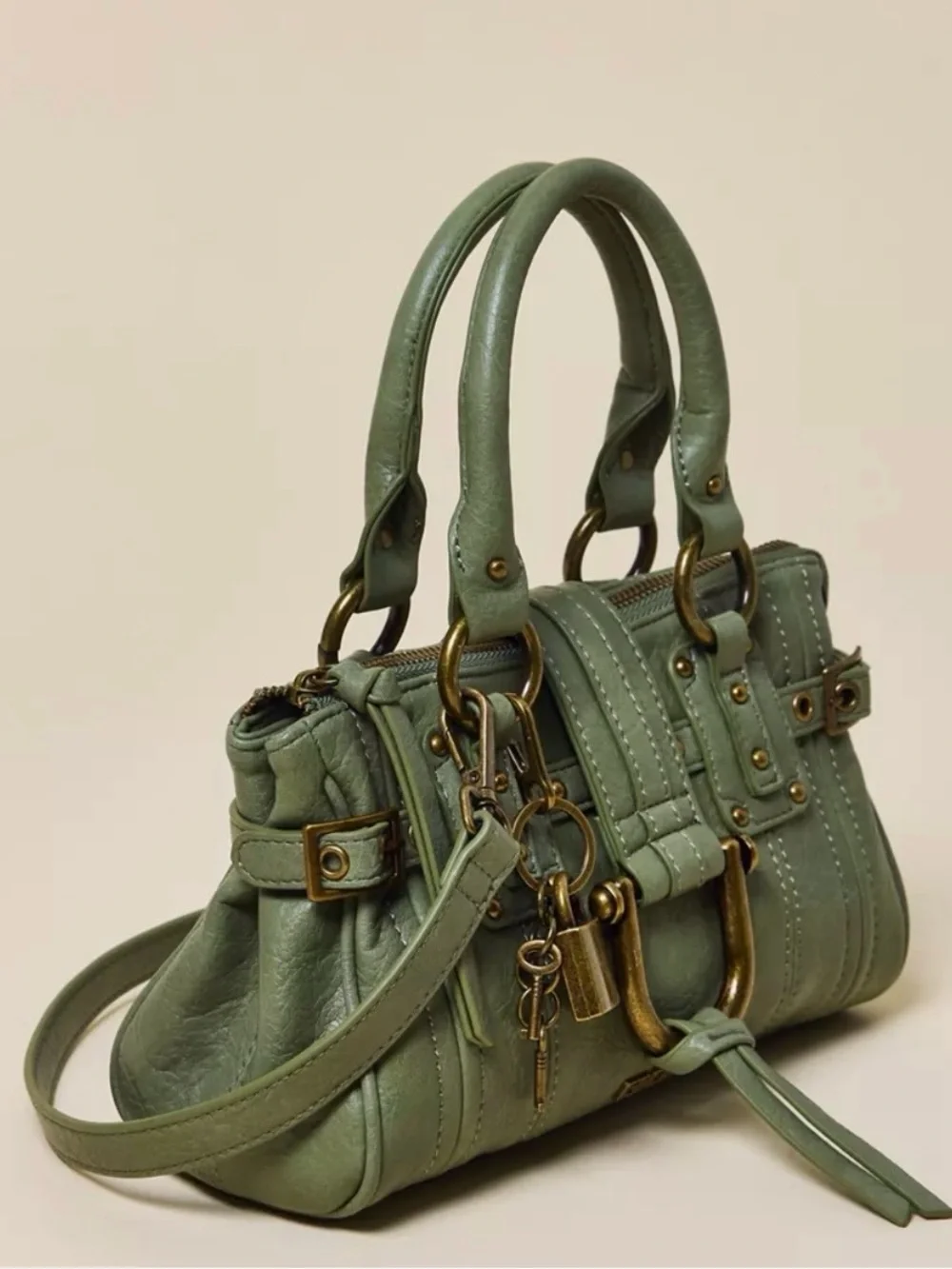 BDG Mini Karlie lock Green Leather Handbag